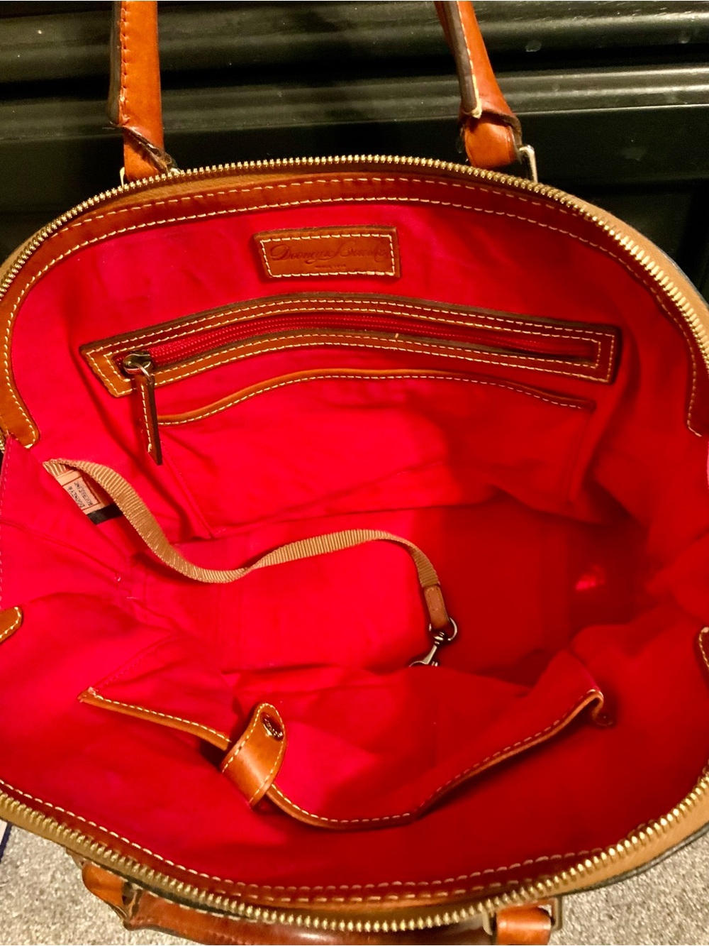 Dooney & Bourke Pepple Grain Zip Zip Black Leather Satchel with Brown Leather - Picture 4 of 6
